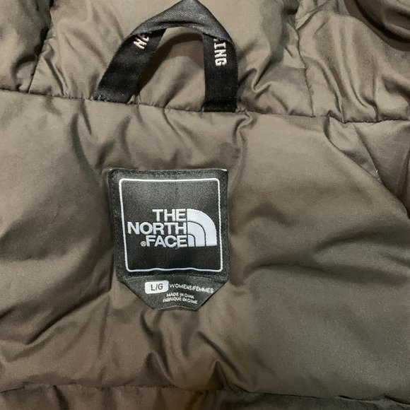 The North Face Goose Down Long Parka Coat Brown Hooded Fur Women's Size Large - Picture 8 of 10